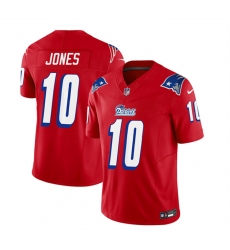Men New England Patriots 10 Mac Jones Red 2023 F U S E  Throwback Limited Stitched Football Jersey