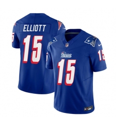 Men New England Patriots 15 Ezekiel Elliott Blue 2023 F U S E  Throwback Limited Stitched Football Jersey