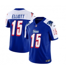 Men New England Patriots 15 Ezekiel Elliott Blue White 2023 F U S E  Vapor Limited Stitched Football Jersey