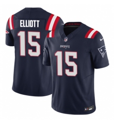Men New England Patriots 15 Ezekiel Elliott Navy 2023 F U S E  Vapor Limited Stitched Football Jersey