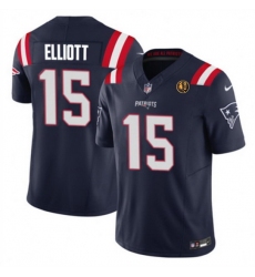 Men New England Patriots 15 Ezekiel Elliott Navy 2023 F U S E  With John Madden Patch Vapor Limited Stitched Football Jersey