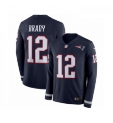 Mens Nike New England Patriots 12 Tom Brady Limited Navy Blue Therma Long Sleeve NFL Jersey