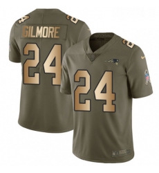 Mens Nike New England Patriots 24 Stephon Gilmore Limited OliveGold 2017 Salute to Service NFL Jersey