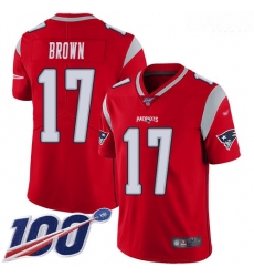 Patriots 17 Antonio Brown Red Men Stitched Football Limited Inverted Legend 100th Season Jersey