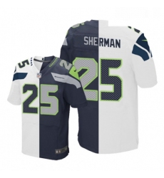 Mens Nike Seattle Seahawks 25 Richard Sherman Elite NavyWhite Split Fashion NFL Jersey