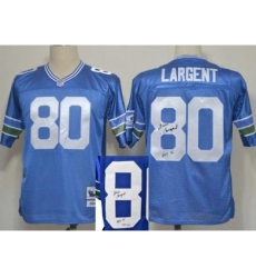 Seattle Seahawks 80 Steve Largent Blue Throwback M&N Signed NFL Jerseys