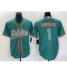 Men Miami Dolphins 1 Tua Tagovailoa Aqua Cool Base Stitched Baseball Jersey