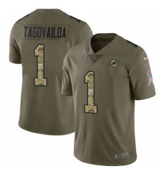 Nike Dolphins 1 Tua Tagovailoa Olive Camo Men Stitched NFL Limited 2017 Salute To Service Jersey