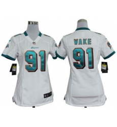 2012 Women Nike Miami Dolphins 91 Wake White Jersey