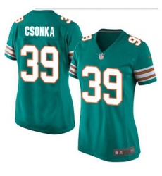 Women New Miami Dolphins #39 Larry Csonka Aqua Green Alternate Stitched NFL Elite Jersey