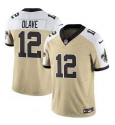 Men New Orleans Saints 12 Chris Olave Gold White Alternate 2025 F U S E Vapor Limited Stitched Football Jersey Men New Orleans Saints 12 Chris Olave Gold White Alternate 2025 F U S E Vapor Limited Stitched Football Jersey
