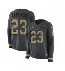 Womens Nike New Orleans Saints 23 Marshon Lattimore Limited Black Salute to Service Therma Long Sleeve NFL Jersey