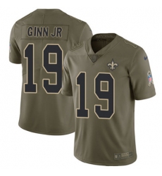 Youth Nike Saints #19 Ted Ginn Jr Olive Stitched NFL Limited 2017 Salute to Service Jersey