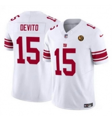 Men New York Giants 15 Tommy DeVito White 2023 F U S E  With John Madden Patch Vapor Limited Stitched Football Jersey 948