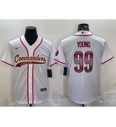 Men Washington Commanders 99 Chase Young White With Patch Cool Base Stitched Baseball Jersey