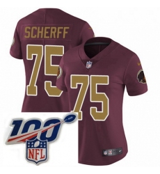 Womens Nike Washington Redskins 75 Brandon Scherff Burgundy RedGold Number Alternate 80TH Anniversary Vapor Untouchable Limited Stitched 100th anniversary 