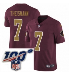 Youth Nike Washington Redskins 7 Joe Theismann Burgundy RedGold Number Alternate 80TH Anniversary Vapor Untouchable Limited Stitched 100th anniversary Neck