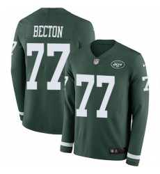 Nike Jets 77 Mekhi Becton Green Team Color Men Stitched NFL Limited Therma Long Sleeve Jersey