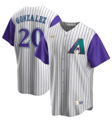 Men Arizona Diamondbacks 20 Luis Gonzalez Nike Alternate Cooperstown Collection Player MLB Jersey Cream Purple