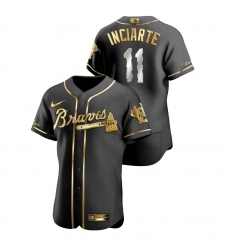 Men Atlanta Braves 11 Ender Inciarte Black Gold 2020 Nike Flexbase Jersey