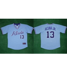 Men Atlanta Braves 13 Ronald Acuna Jr 1982 Light Blue Cool Base Stitched Baseball Jersey