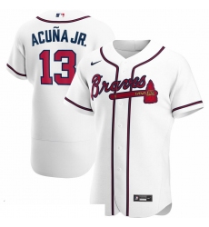 Men Atlanta Braves 13 Ronald Acuna Jr  Men Nike White Home 2020 Flex Base Player MLB Jersey