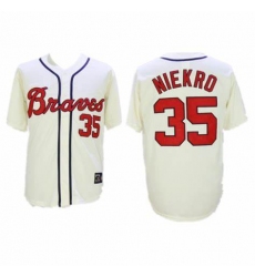 Men's Atlanta Braves #35 Phil Niekro Cream Throwback Jersey