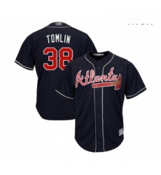 Mens Atlanta Braves 38 Josh Tomlin Replica Blue Alternate Road Cool Base Baseball Jersey 