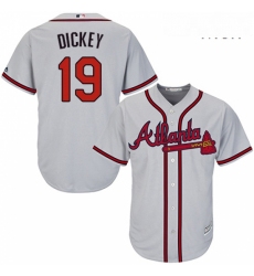 Mens Majestic Atlanta Braves 19 RA Dickey Replica Grey Road Cool Base MLB Jersey