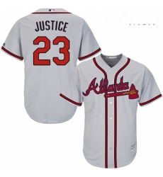 Mens Majestic Atlanta Braves 23 David Justice Replica Grey Road Cool Base MLB Jersey