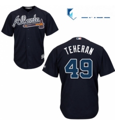 Mens Majestic Atlanta Braves 49 Julio Teheran Replica Blue Alternate Road Cool Base MLB Jersey