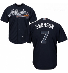 Mens Majestic Atlanta Braves 7 Dansby Swanson Replica Blue Alternate Road Cool Base MLB Jersey