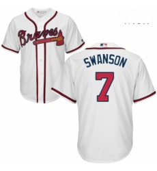Mens Majestic Atlanta Braves 7 Dansby Swanson Replica White Home Cool Base MLB Jersey