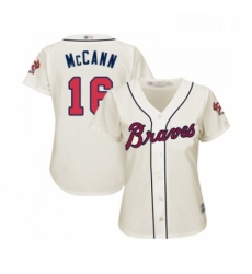 Womens Atlanta Braves 16 Brian McCann Replica Cream Alternate 2 Cool Base Baseball Jersey 