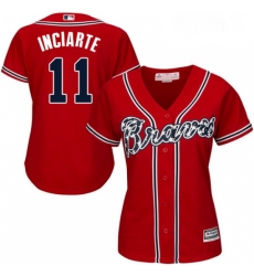 Womens Majestic Atlanta Braves 11 Ender Inciarte Replica Red Alternate Cool Base MLB Jersey 