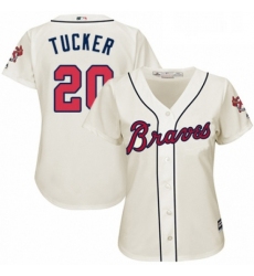 Womens Majestic Atlanta Braves 20 Preston Tucker Replica Cream Alternate 2 Cool Base MLB Jersey 