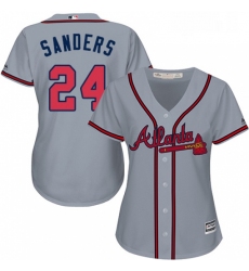 Womens Majestic Atlanta Braves 24 Deion Sanders Replica Grey Road Cool Base MLB Jersey