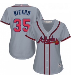 Womens Majestic Atlanta Braves 35 Phil Niekro Replica Grey Road Cool Base MLB Jersey