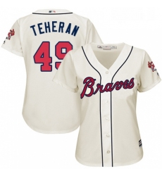 Womens Majestic Atlanta Braves 49 Julio Teheran Authentic Cream Alternate 2 Cool Base MLB Jersey