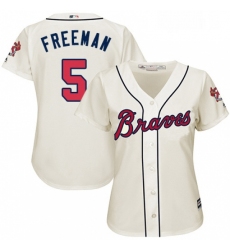 Womens Majestic Atlanta Braves 5 Freddie Freeman Authentic Cream Alternate 2 Cool Base MLB Jersey