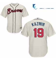 Youth Majestic Atlanta Braves 19 Scott Kazmir Replica Cream Alternate 2 Cool Base MLB Jersey 