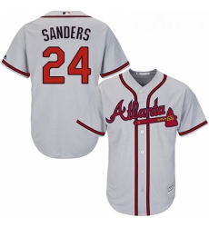 Youth Majestic Atlanta Braves 24 Deion Sanders Replica Grey Road Cool Base MLB Jersey