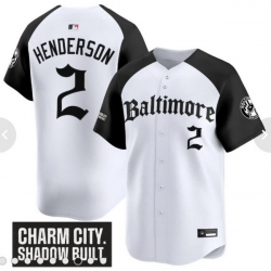 Men Nike Baltimore Orioles Gunnar Henderson #2 Charm City Shadow Built White Black Stitched Jersey