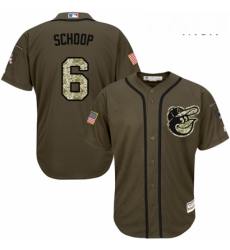 Mens Majestic Baltimore Orioles 6 Jonathan Schoop Replica Green Salute to Service MLB Jersey