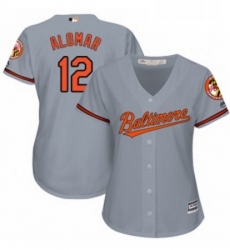 Womens Majestic Baltimore Orioles 12 Roberto Alomar Replica Grey Road Cool Base MLB Jersey 