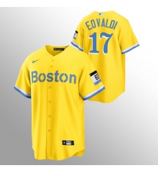 Men Boston Red Sox 17 Nathan Eovaldi Men Nike 2021 City Connect Gold Fans Version MLB Jersey