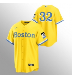 Men Boston Red Sox 32 Matt Barnes Men Nike 2021 City Connect Gold Fans Version MLB Jersey   No Name