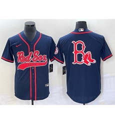 Men Boston Red Sox Blank Navy With Logo In Back Cool Base Stitched Baseball Jersey