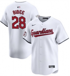Men Cleveland Guardians 28 Tanner Bibee White Cool Base Stitched Baseball Jersey