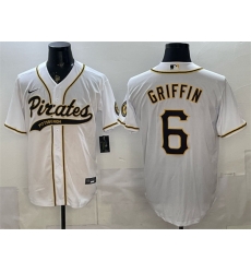 Men Pittsburgh Pirates  6 Konnor Griffin White Cool Base Stitched Baseball Jersey